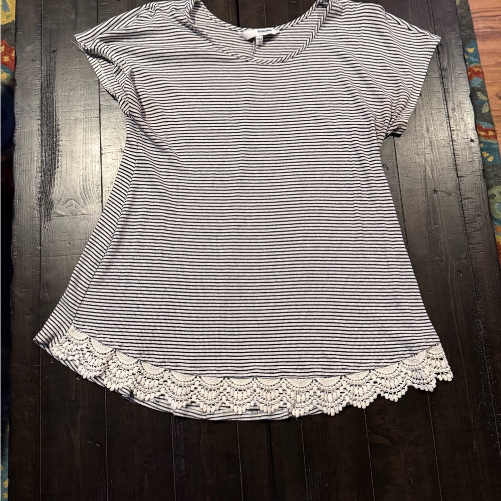 Striped Lace Hem Women's Top